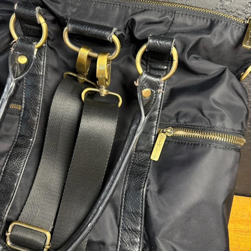 Newlie Louise Black Nylon Vegan Leather Convertible Diaper Bag Backpack Womens L